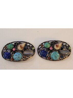 Vintage Musi Multi-Stone Filigree Shoe Clips Turquoise Agate Lapis & more